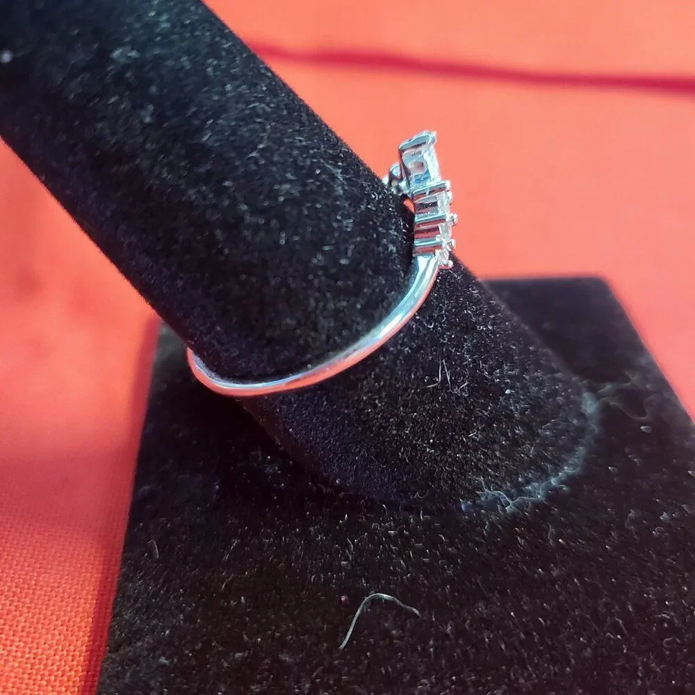 CZ Sterling Silver Tiara Style Curved Band Ring